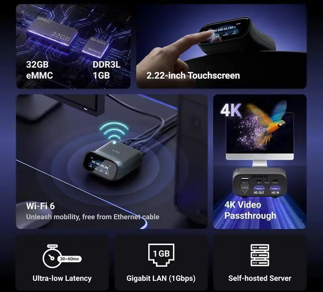 Alt view image 2 of 13 - GL.iNet Comet Pro (GL-RM10) Remote KVM Over Wi-Fi, Dual Band Wi-Fi 6, 4K@30FPS Passthrough, Touchscreen, 32GB eMMC,Tailscale Support Remote Access and ATX/fingerbot for Disaster Recovery, Home Office