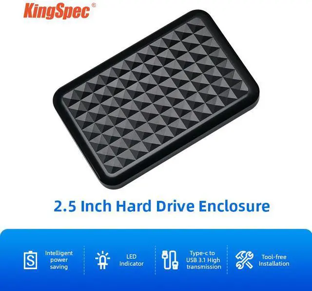 Alt view image 3 of 14 - KingSpec 2.5 SSD Enclosure, Tool Free 2.5 SATA Adapter USB 3.1 Gen 2 10Gbps with USB Type C