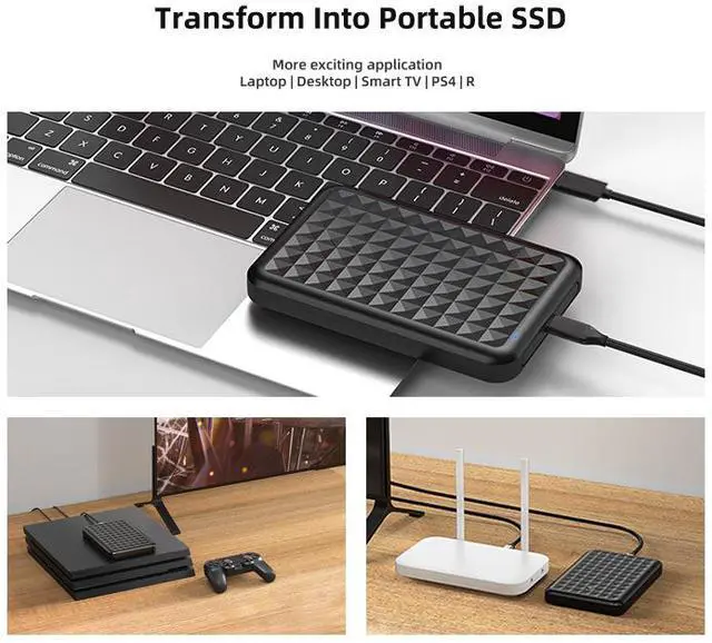 Alt view image 10 of 14 - KingSpec 2.5 SSD Enclosure, Tool Free 2.5 SATA Adapter USB 3.1 Gen 2 10Gbps with USB Type C