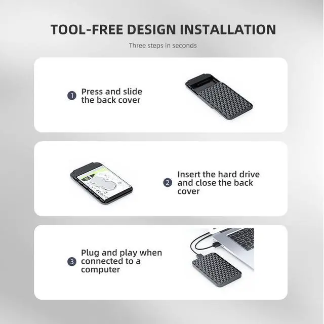 Alt view image 11 of 14 - KingSpec 2.5 SSD Enclosure, Tool Free 2.5 SATA Adapter USB 3.1 Gen 2 10Gbps with USB Type C