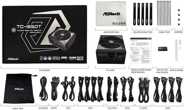 Alt view image 9 of 10 - ASRock Taichi TC-1650T 1650W 80 PLUS TITANIUM & Cybenetics TITANIUM Full Modular Power Supply, ATX3.1 & PCIe5.1 Ready with Dual Color 12V-2x6 Cables(2pcs), 10 Years Warranty