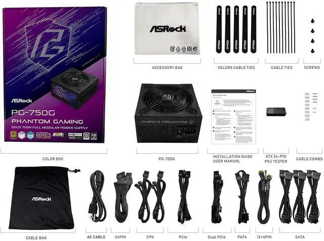 Alt view image 9 of 10 - ASRock Phantom Gaming PG-750G 750W 80 PLUS GOLD & Cybenetics PLATINUM Full Modular Power Supply, ATX3.1 & PCIe5.1 Ready with Dual Color 12V-2x6 Cable, 10 Years Warranty