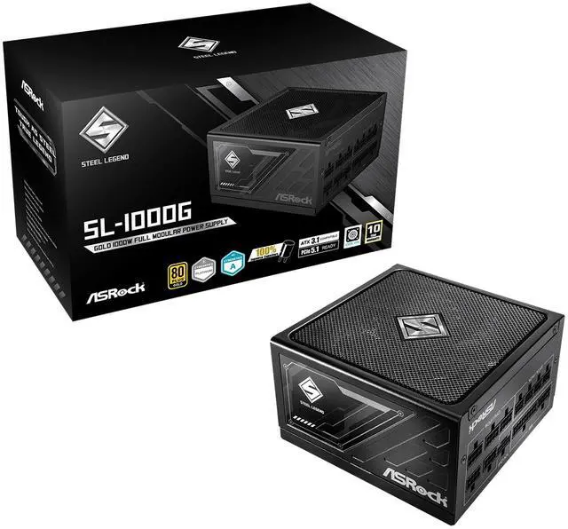 Alt view image 9 of 9 - ASRock Steel Legend SL-1000G 1000W 80 PLUS GOLD & Cybenetics PLATINUM Full Modular Power Supply, ATX3.1 & PCIe5.1 Ready with Dual Color 12V-2x6 Cable, 10 Years Warranty