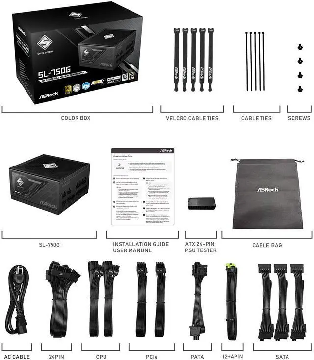 Alt view image 8 of 9 - ASRock Steel Legend SL-750G 750W 80 PLUS GOLD & Cybenetics PLATINUM Full Modular Power Supply, ATX3.1 & PCIe5.1 Ready with Dual Color 12V-2x6 Cable, 10 Years Warranty