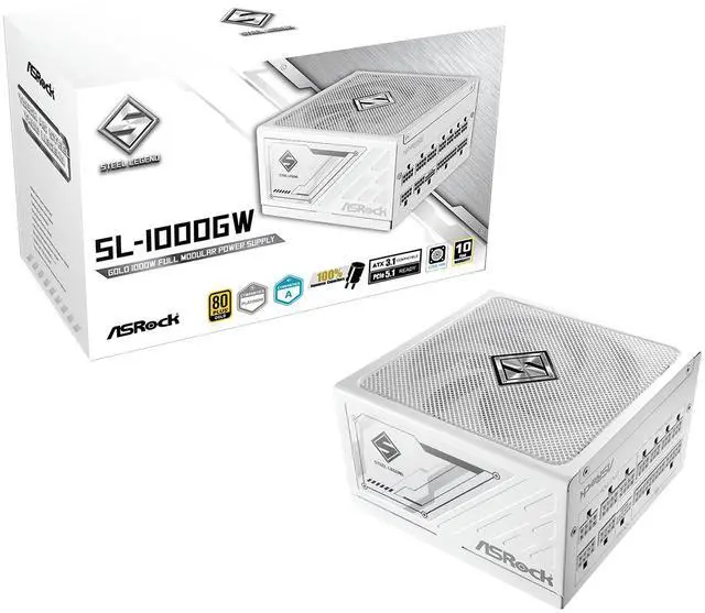 Alt view image 9 of 9 - ASRock SL-1000GW 1000W 80 PLUS GOLD & Cybenetics PLATINUM Full Modular Power Supply, ATX3.1 & PCIe5.1 Ready with Dual Color 12V-2x6 Cable, 10 Years Warranty, White Edition