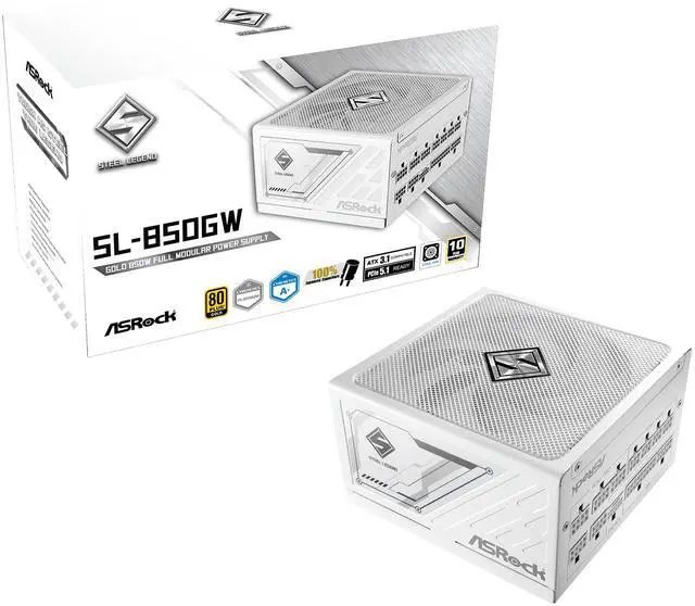 Alt view image 9 of 9 - ASRock Steel Legend SL-850GW 850W 80 PLUS GOLD & Cybenetics PLATINUM Full Modular Power Supply, ATX3.1 & PCIe5.1 Ready with Dual Color 12V-2x6 Cable, 10 Years Warranty, White Edition