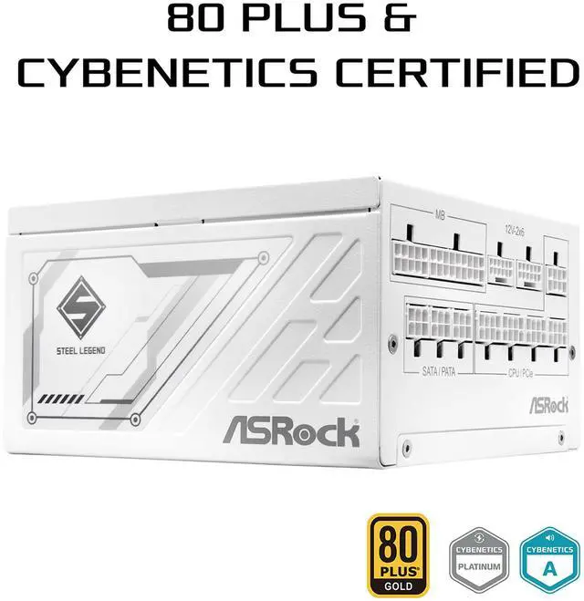Alt view image 3 of 9 - ASRock Steel Legend SL-1200GW 1200W 80 PLUS GOLD & Cybenetics PLATINUM Full Modular Power Supply, ATX3.1 & PCIe5.1 Ready with Dual Color 12V-2x6 Cable, 10 Years Warranty, White Edition