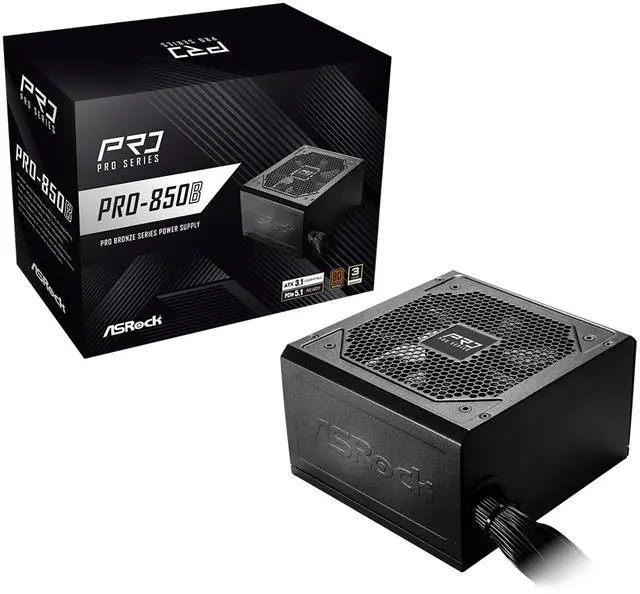 Alt view image 2 of 7 - ASRock PRO Series PRO-850B 850 W ATX 3.1 Compatible 80 PLUS BRONZE Certified Power Supply