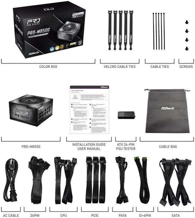 Alt view image 9 of 9 - ASRock PRO PRO-M850G 850 W ATX 3.1 80 PLUS GOLD Certified Power Supplies