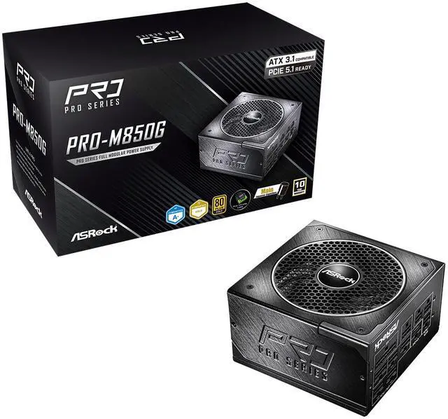 Main image of ASRock PRO PRO-M850G 850 W ATX 3.1 80 PLUS GOLD Certified Power Supplies