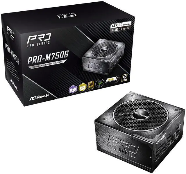 Main image of ASRock PRO PRO-M750G 750 W ATX 3.1 80 PLUS GOLD Certified Power Supplies
