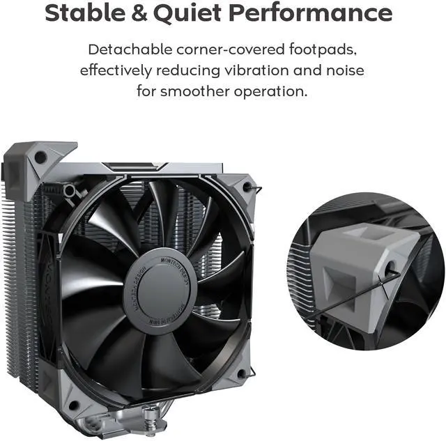 Alt view image 5 of 8 - MONTECH NX400 - CPU Air Cooler, Single Tower, 4 Advanced Heat Pipes, 52-fin Heat Sink, E28, 120mm FDB Static Pressure Fan, 28mm Fan Thickness, Corner-cover Footpads, Polished Top Cover - Black