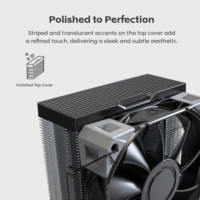 Alt view image 7 of 8 - MONTECH NX400 - CPU Air Cooler, Single Tower, 4 Advanced Heat Pipes, 52-fin Heat Sink, E28, 120mm FDB Static Pressure Fan, 28mm Fan Thickness, Corner-cover Footpads, Polished Top Cover - Black