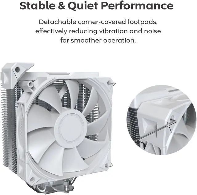 Alt view image 5 of 8 - MONTECH NX400 - CPU Air Cooler, Single Tower, 4 Advanced Heat Pipes, 52-fin Heat Sink, E28, 120mm FDB Static Pressure Fan, 28mm Fan Thickness, Corner-cover Footpads, Polished Top Cover - White