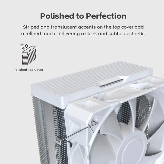 Alt view image 7 of 8 - MONTECH NX400 - CPU Air Cooler, Single Tower, 4 Advanced Heat Pipes, 52-fin Heat Sink, E28, 120mm FDB Static Pressure Fan, 28mm Fan Thickness, Corner-cover Footpads, Polished Top Cover - White