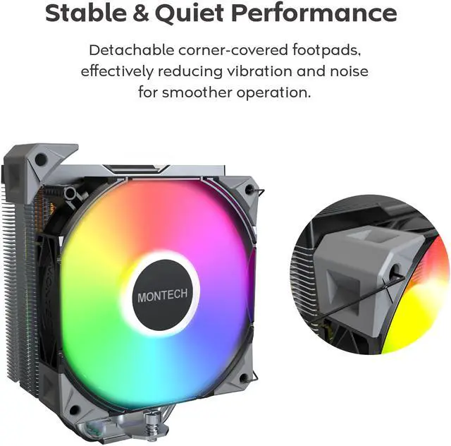 Alt view image 5 of 8 - MONTECH NX400 ARGB - CPU Air Cooler, Single Tower, 4 Advanced Heat Pipes, 52-fin Heat Sink, E28, 120mm FDB Static Pressure Fan, 28mm Fan Thickness, Polished Top Cover, ARGB Lightning - Black