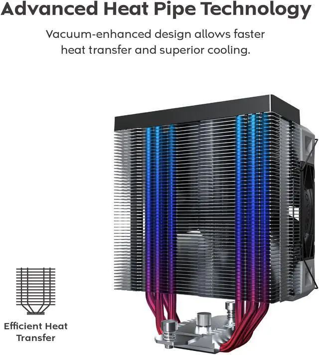 Alt view image 6 of 8 - MONTECH NX400 ARGB - CPU Air Cooler, Single Tower, 4 Advanced Heat Pipes, 52-fin Heat Sink, E28, 120mm FDB Static Pressure Fan, 28mm Fan Thickness, Polished Top Cover, ARGB Lightning - Black