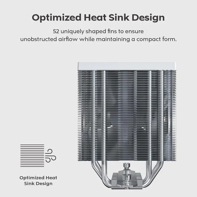 Alt view image 2 of 8 - MONTECH NX400 ARGB - CPU Air Cooler, Single Tower, 4 Advanced Heat Pipes, 52-fin Heat Sink, E28, 120mm FDB Static Pressure Fan, 28mm Fan Thickness, Polished Top Cover, ARGB Lightning - White