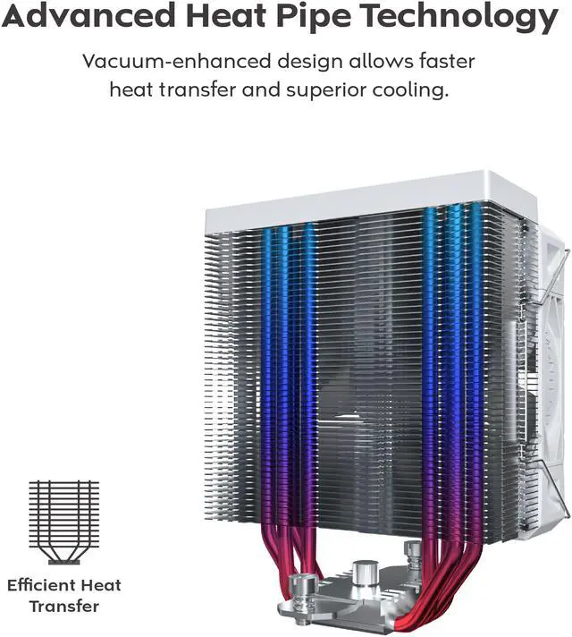 Alt view image 6 of 8 - MONTECH NX400 ARGB - CPU Air Cooler, Single Tower, 4 Advanced Heat Pipes, 52-fin Heat Sink, E28, 120mm FDB Static Pressure Fan, 28mm Fan Thickness, Polished Top Cover, ARGB Lightning - White