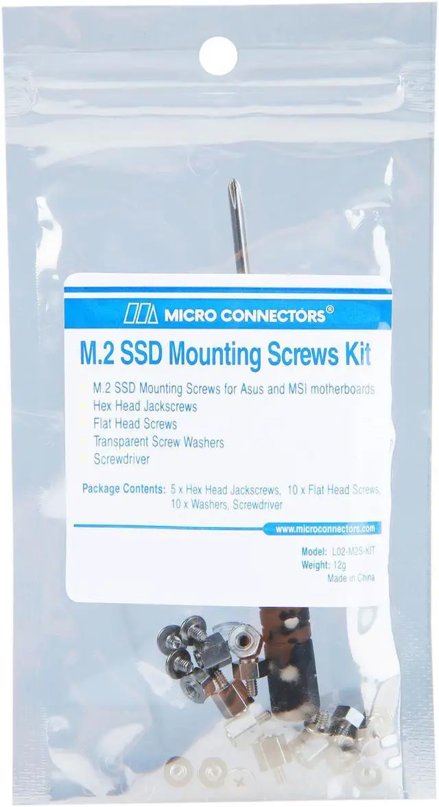 Alt view image 3 of 3 - Micro Connectors L02-M2S-KIT M.2 SSD Mounting Screws Kit