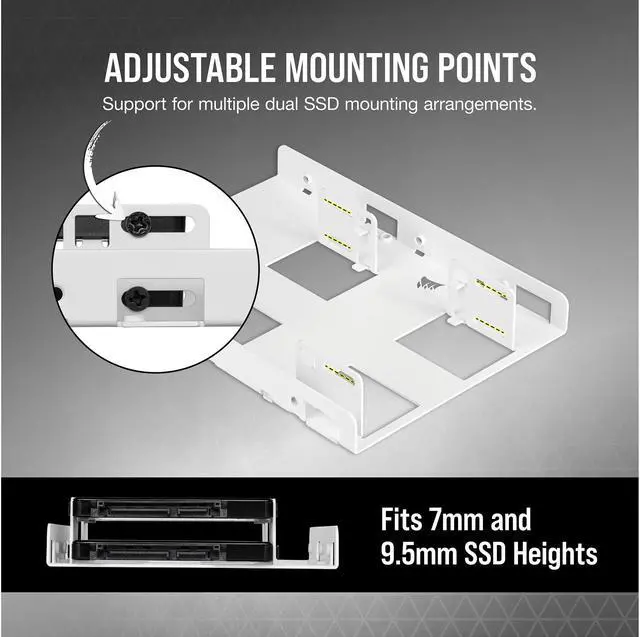 Alt view image 7 of 9 - Corsair Dual SSD Mounting Bracket CSSD-BRKT2W - White