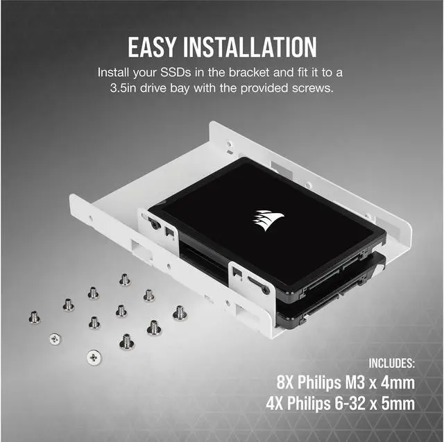 Alt view image 8 of 9 - Corsair Dual SSD Mounting Bracket CSSD-BRKT2W - White