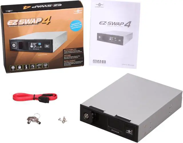 Alt view image 5 of 5 - Vantec EZ Swap 4 3.5" Aluminum Removable Trayless SATA Hard Drive Rack With LCD and Fan - Model MRK-401ST-BK