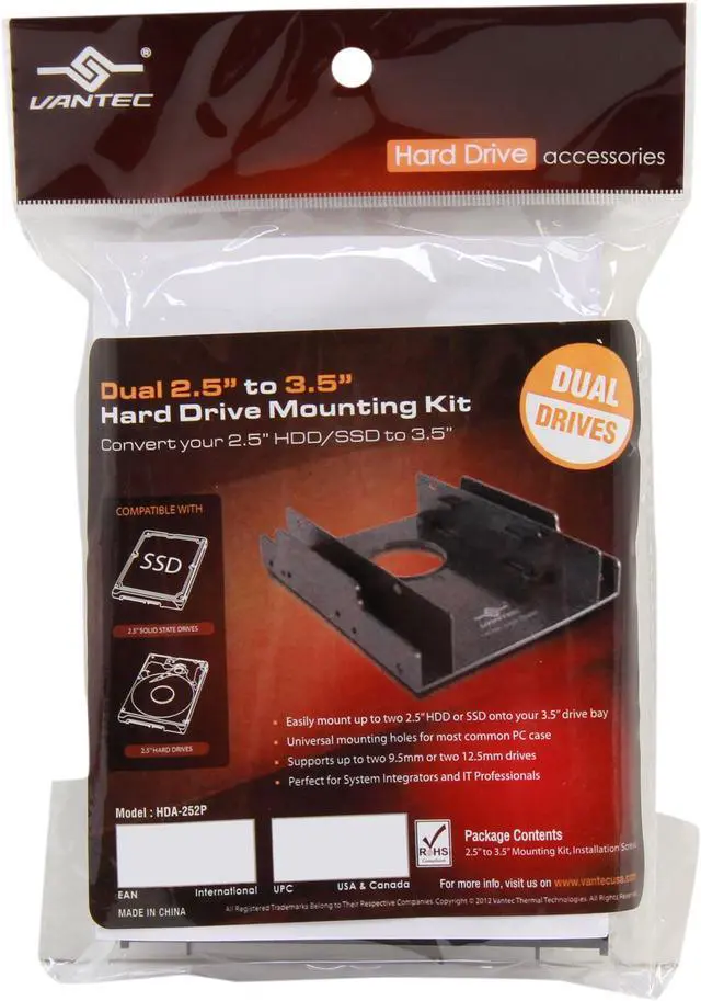 Alt view image 4 of 4 - VANTEC HDA-252P Dual 2.5" to 3.5" Hard Drive Mounting Kit