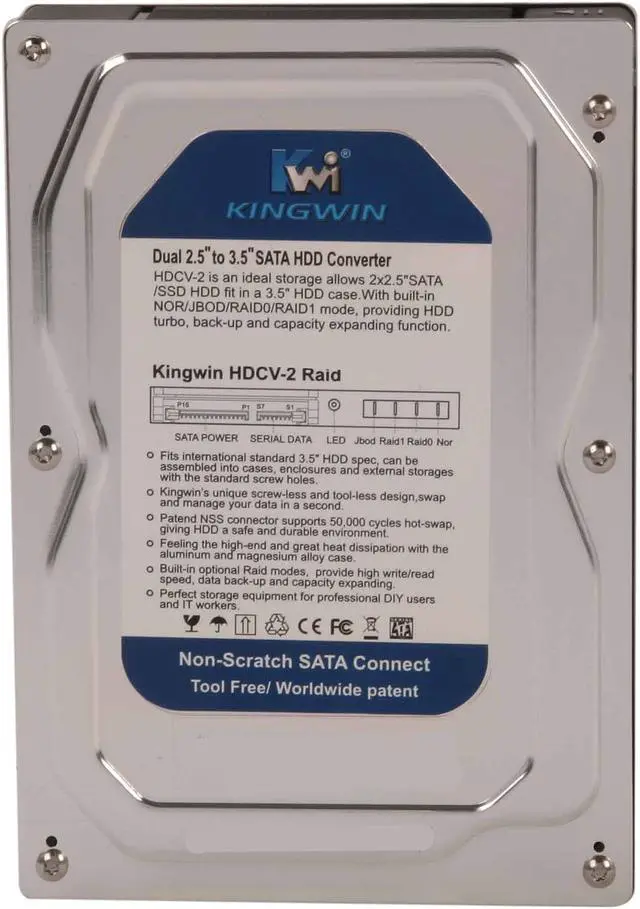 Alt view image 2 of 6 - KINGWIN HDCV-2 Dual 2.5" to 3.5" SATA HDD Converter w/ Raid