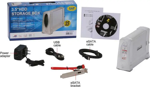 Alt view image 9 of 9 - SNT SNT-2318SUES Aluminum body & Plastic tray 3.5" Silver SATA to USB2.0 & eSATA Aluminum External Enclosure w/ Int. 80mm fan