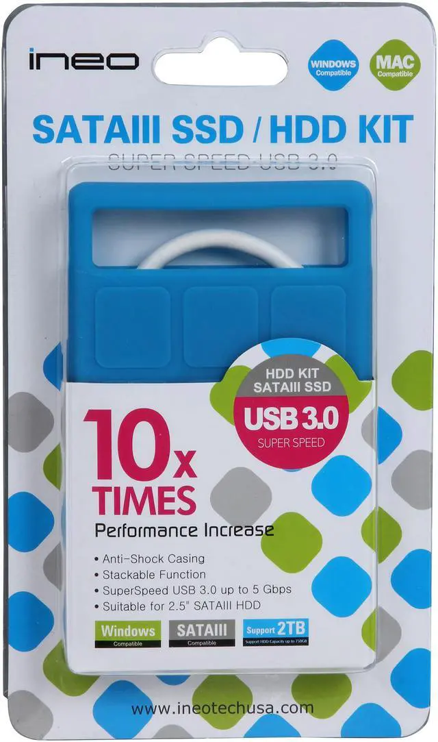 Alt view image 9 of 9 - Ineo I-NA218U PLUS-BL USB 3.0 to SATA III Hard Drive Adapter Cable with Protection Case for 2.5-Inch SSD/HDD [Supports 3TB+]