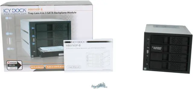 Alt view image 6 of 6 - ICY DOCK MB974SP-B Tray-less 4 in 3 SATA I/II/III Hot-Swap Backplane RAID Cage Module w/ eSATA&USB2.0