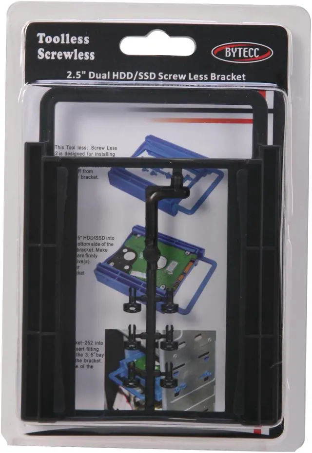 Alt view image 7 of 7 - BYTECC Bracket-252K 2.5" Dual HDD/SSD Screwless Bracket For 3.5" Drive Bay - Black