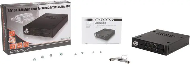 Alt view image 6 of 6 - ICY DOCK Full Metal 2 Bay 2.5 SATA/SAS HDD & SSD Hot Swap Mobile Rack Enclosure for 3.5 Drive Bay - ToughArmor MB992SK-B