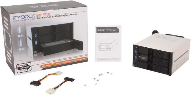Alt view image 5 of 5 - ICY DOCK FlexCage MB973SP-2B Tray-less 3 x 3.5" HDD in 2 x 5.25" Bay SATA Cage - Front USB 3.0 Hub