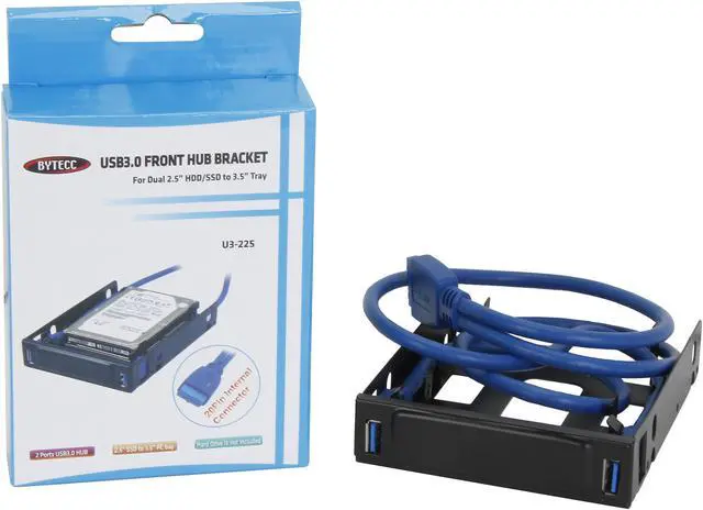 Alt view image 5 of 5 - BYTECC U3-225 USB 3.0 Front Hub Bracket for Dual 2.5" HDD/SSD to 3.5" Tray