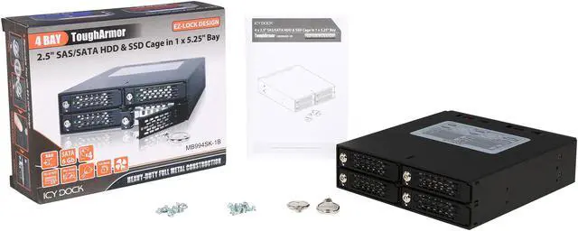 Alt view image 6 of 6 - ICY DOCK Full Metal 4 x 2.5 SATA/SAS HDD & SDD Hot Swap Backplane Cage for 5.25 Drive Bay - ToughArmor MB994SK-1B