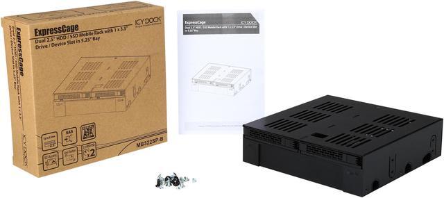 Alt view image 9 of 8 - ICY DOCK 2 x 2.5" SATA/SAS HDD/SSD to 5.25" Hot Swap Mobile Rack Cage w/ 3.5" Drive/Device Bay- ExpressCage MB322SP-B