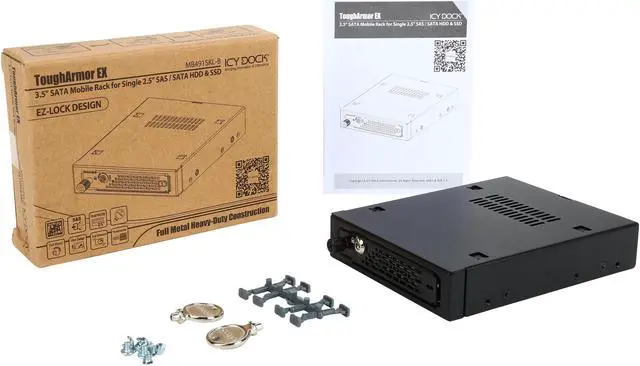 Alt view image 7 of 7 - ICY DOCK Industrial Full Metal 2.5 SATA/SAS HDD & SSD Hot Swap Mobile Rack Cage for 3.5 Drive Bay with Key Lock & Thumb Screw - ToughArmor EX MB491SKL-B