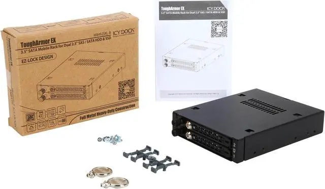 Alt view image 7 of 7 - ICY DOCK Full Metal 2 x 2.5 SATA/SAS HDD & SSD Hot Swap Mobile Rack Backplane for 3.5 Front Drive Bay with Key Lock & Thumb Screw - ToughArmor EX MB492SKL-B