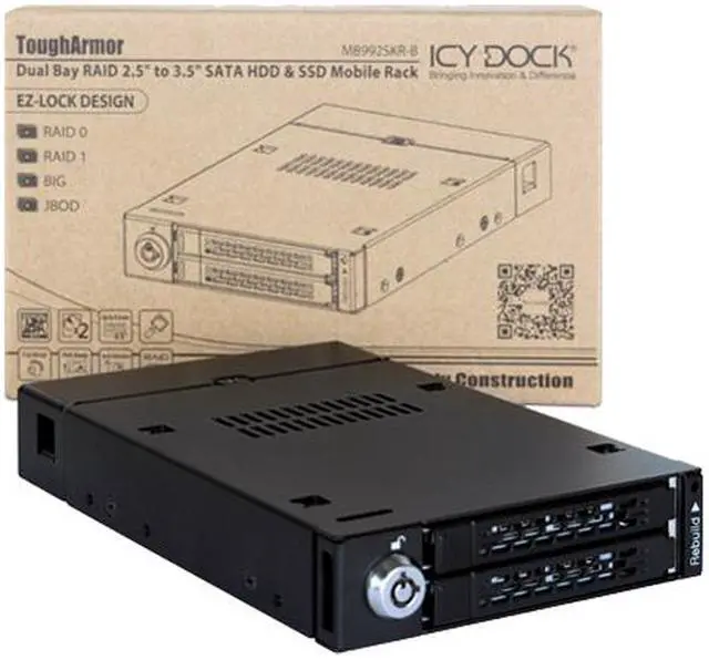 Alt view image 10 of 10 - ICY DOCK Dual Bay RAID 2.5 SATA HDD SSD Hot Swap Mobile Rack Backplane Cage for 3.5 Drive Bay - ToughArmor MB992SKR-B