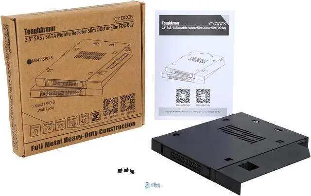 Alt view image 3 of 3 - ICY DOCK 2.5" SATA/SAS HDD/SSD Hot Swap Mobile Rack for Slim ODD or Slim FDD Drive Bay - ToughArmor MB411SPO-B