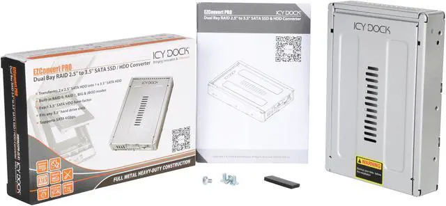 Alt view image 6 of 6 - ICY DOCK EZConvert Pro MB982SPR-2S R1 Full Metal Dual 2.5" SATA HDD / SSD to 3.5" SATA HDD RAID Converter / Mounting Kit for Internal 3.5” Drive Bay
