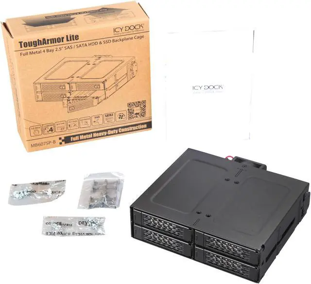 Alt view image 7 of 7 - ToughArmor MB607SP-B Rugged Full Metal 4 Bay 2.5" SATA HDD & SSD Backplane Cage for External 5.25" Bay