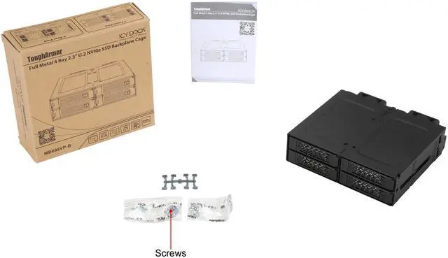Alt view image 8 of 7 - ICY DOCK ToughArmor MB699VP-B Rugged Full Metal 4 Bay 2.5" NVMe U.2 SSD Mobile Rack For External 5.25" Bay
