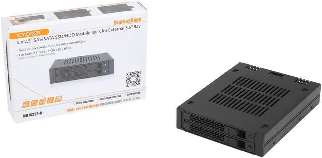 Alt view image 8 of 7 - ICY DOCK ExpressCage MB742SP-B 2 x 2.5" SAS/SATA HDD/SSD Mobile Rack for External 3.5" Bay - Comparable to Tray-less Design