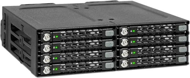 Alt view image 3 of 9 - Icy Dock MB998SK-B | Rugged Full Metal 8 Bay 2.5" SATA HDD & SSD (5 - 7mm) Backplane Cage with Locking Trays for External 5.25" Bay | ToughArmor