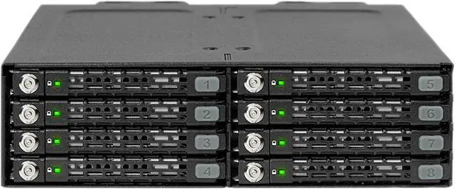 Alt view image 2 of 9 - Icy Dock MB998SK-B | Rugged Full Metal 8 Bay 2.5" SATA HDD & SSD (5 - 7mm) Backplane Cage with Locking Trays for External 5.25" Bay | ToughArmor