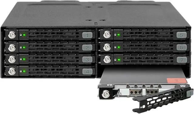 Alt view image 8 of 9 - Icy Dock MB998SK-B | Rugged Full Metal 8 Bay 2.5" SATA HDD & SSD (5 - 7mm) Backplane Cage with Locking Trays for External 5.25" Bay | ToughArmor