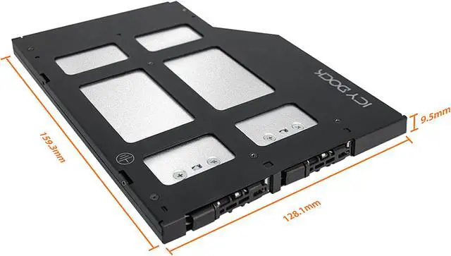 Alt view image 7 of 12 - Icy Dock MB852M2PO-B | 2 x M.2 NVMe SSD Mobile Rack Enclosure for Ultra Slim ODD Bay (9.5mm) | ToughArmor